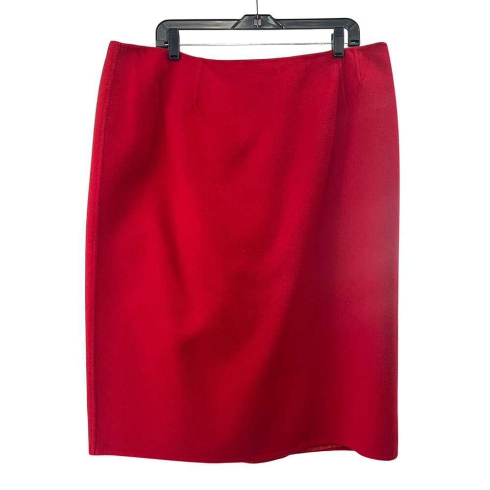 $635 Marina Rinaldi Red Wool Mini Skirt size 27/18